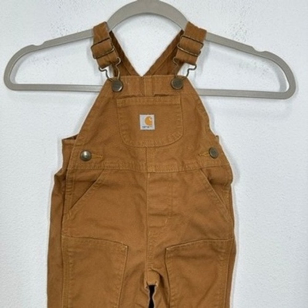 Carhartt Baby Toddler Set Brown Canvas Bib Overalls and Black Sweatshirt Size 6M - Picture 5 of 16